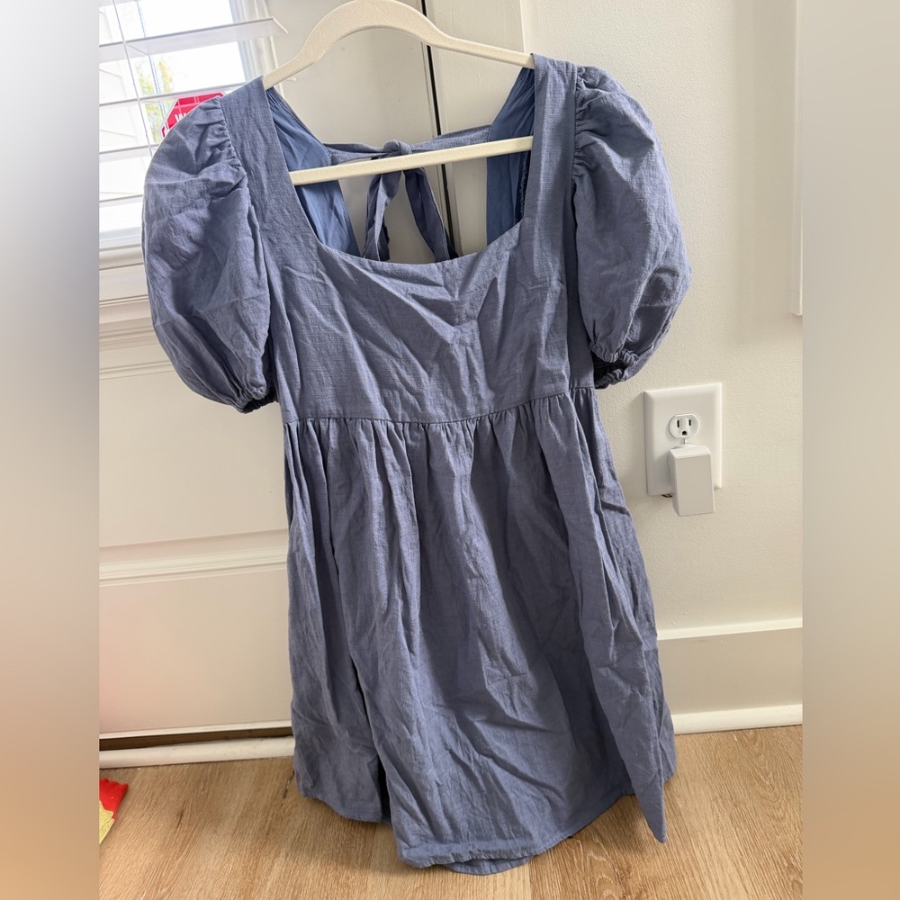 Altar'd State Dusty Blue Textured Dress with Square Neck